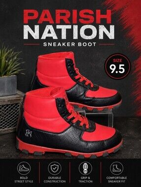 PARISH NATION Red Black Sneaker Boot 9.5